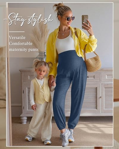 3 Pack Women's Maternity Jogger Pregnancy Sweatpants - color: Gray Blue, Light Pink, Light Green, size: X-Large