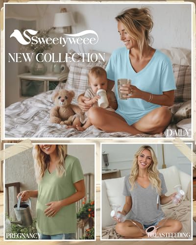 3 Pack Women's Nursing Tops Breastfeeding Shirts - color: Light Heather Gray, Light Green, Light Blue, size: X-Large