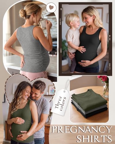 Riyiper 3 Pack Women's Maternity Tank Tops - color: Black, Light Gray, Light Army Green, size: Medium