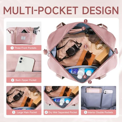 WALNEW Travel Duffel Bag, Weekender Overnight Bag for Women, Pink - color: Pink