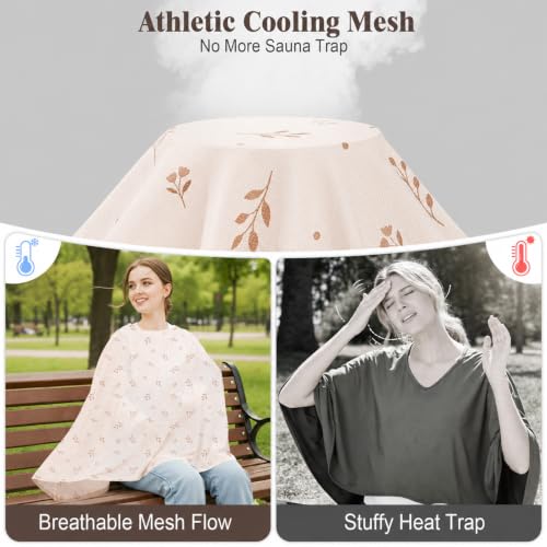 Basumee Nursing Cover for Breastfeeding Breathable Mesh 360 Full Privacy - color: Almond Beige Branches, size: 1 Pack