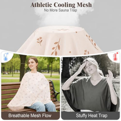 Basumee Nursing Cover for Breastfeeding Breathable Mesh 360 Full Privacy - color: Almond Beige Branches, size: 1 Pack