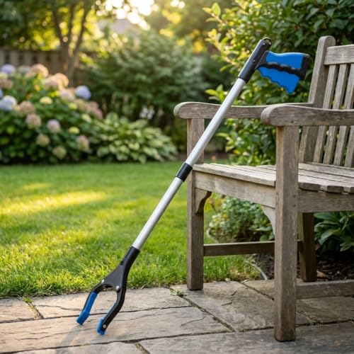 Grabber Reacher Pickup Tool – Foldable, Lightweight, Rotatable Clamp, Blue - color: Blue
