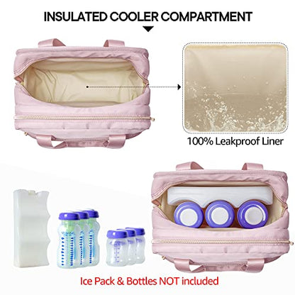 Fasrom Wearable Breast Pump Bag with Cooler Compartment Bundle with Breast Pump Caddy Organizer Bag with Breastmilk Cooler