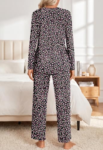 Addtoo Womens Fall Pajama Sets 2026 2 Piece Long Sleeve Soft Loungewear - color: Black Floret, size: Medium