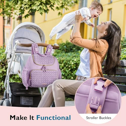mommore Diaper Bag Backpack, Stylish Mini Travel Bag with Changing Pad - color: Purple, size: Small