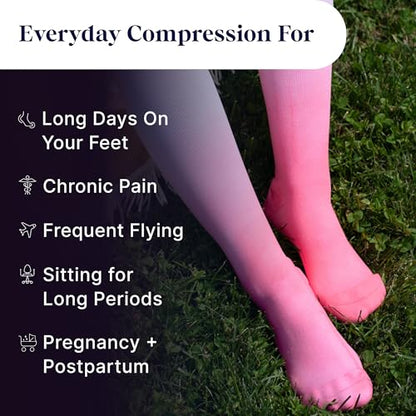 Comrad Breathable Knee High Firm Compression Socks - Targeted Arch Support - color: Rose/Navy Stripe, size: Large