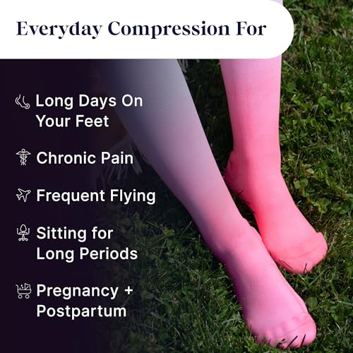 Comrad Breathable Knee High Firm Compression Socks - Targeted Arch Support - color: Rose/Navy Stripe, size: Medium