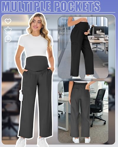 2 Pack Womens Maternity Pants Scrub with 6 Pockets - color: Black, Dark Gray, size: XX-Large