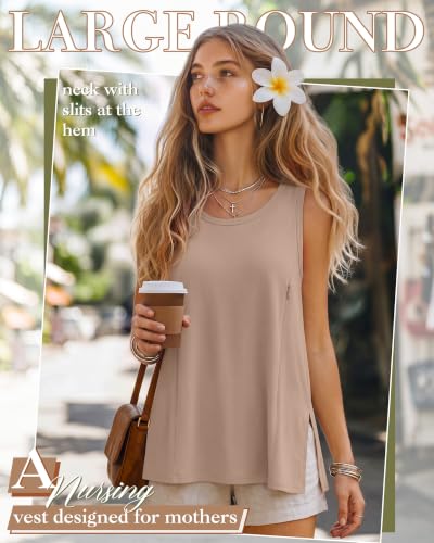 Huukeay 3 Pack Women's Oversized Nursing Tank Tops - color: White, Khaki, Black, size: Large