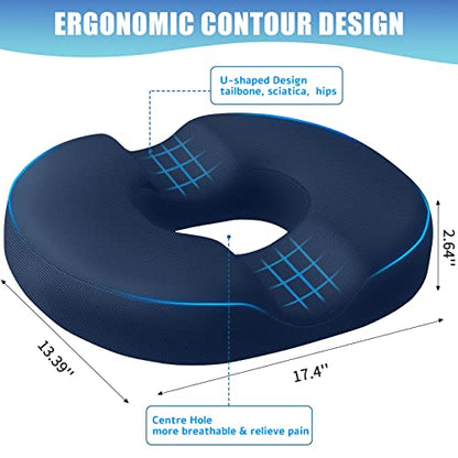 BlissTrends Donut Pillow Seat Cushion, Memory Foam Lifting Cushions(Blue) - color: Blue, size: Large