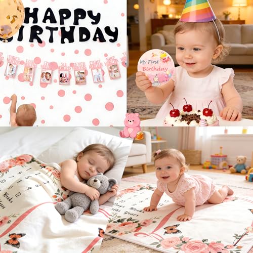 Baby Girl Monthly Milestone Blanket Set 60"x40" Photo Backdrop