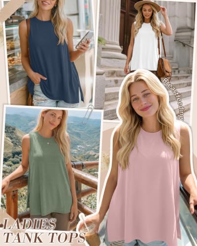 4 Pack Nursing Breastfeeding Tank Tops - color: Haze Blue, Pink, White, Light Green, size: Large