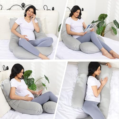 Pregnancy Pillow for Sleeping, Soft 57“ Full Body Maternity Pillow, U Shaped with Removable Washable Cover, Support for Back, Belly, Leg, Hip, Neck & Shoulder - color: Cooling Grey