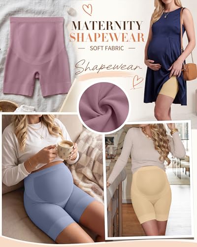 3 Pack Maternity Shapewear Shorts - color: Nude, Gray Purple, Blue Gray, size: X-Large