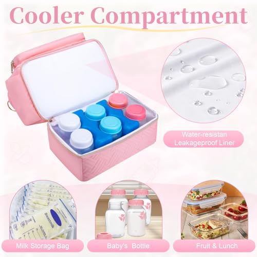 Wearable Breast Pump Bag with Cooler Compartment & Ice Pack & Mat - color: Pink