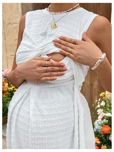OYOANGLE Women's Maternity Dress Sleeveless Nursing Dresses Breastfeeding - color: White, size: Medium