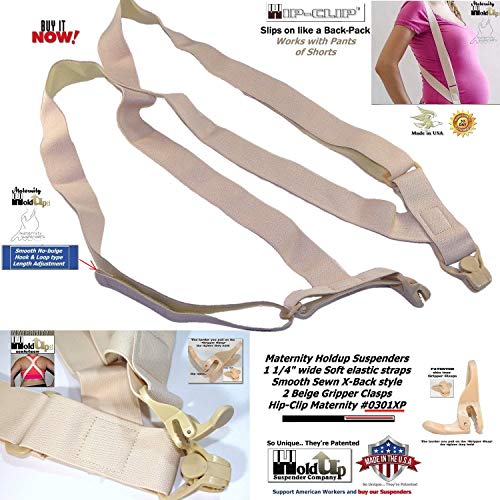 Hold-Up Hidden Maternity Hip-Clip Undergarment Suspenders No-Slip Clips - color: Beige 1 1/4