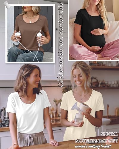 Oakgarden 4 Pack Women's Nursing Shirts - color: Black, Bleach White, Coffee, Cream, size: Medium