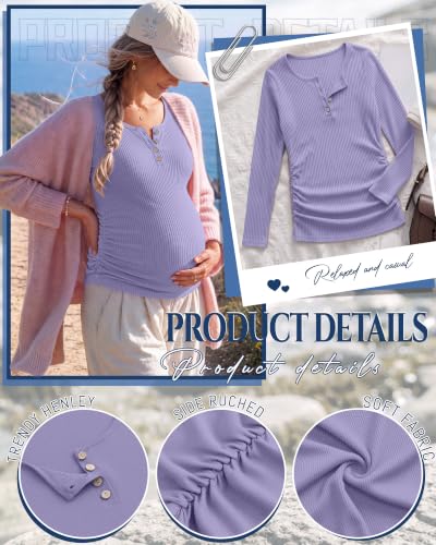 Women's Maternity Long Sleeve Shirt Pregnancy Top - color: Lavender, size: Small