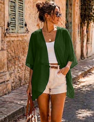 BB&KK Women's Chiffon Kimono Loose Casual Open Front Cover Ups - color: 010 Green, size: Small