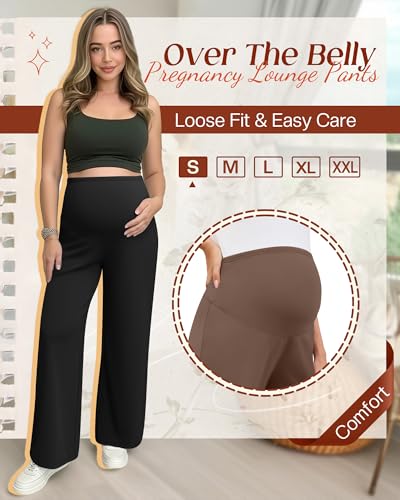 3 Pack Women's Maternity Lounge Pants Soft Sweatpants - color: Khaki, Coffee, Black, size: X-Large