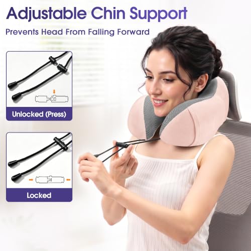 CloudBliss Neck Pillow for Airplanes, Memory Foam Travel Pillow, Pink - color: Pink