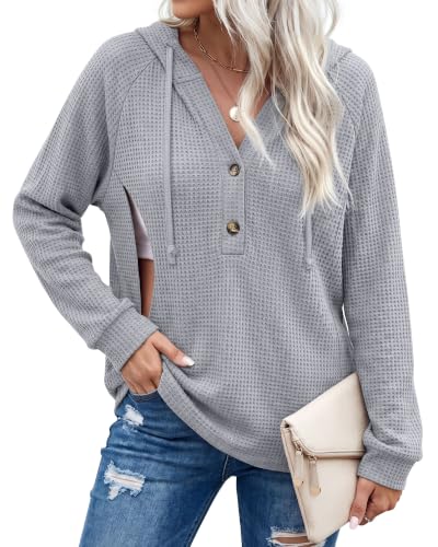 Neer Women's Nursing Hoodies Breastfeeding Shirts - color: Gray, size: Medium