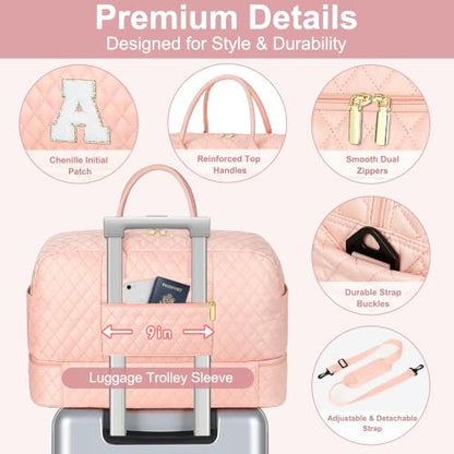 Graduation Gift for Her, Initial Dance Bag for Girls with Shoe Compartment - color: Pink Diamond Quilted, style: E