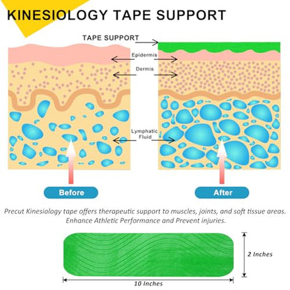 3 Pack Kinesiology Tape Precut, 60 Athletic Strips for Knee & Shoulder - color: Green