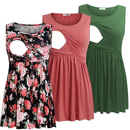 Bearsland Maternity Nursing Tank Tops - color: Emerald Green & Dark Orange Red & Red Peony, size: X-Large