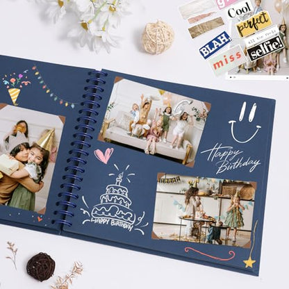 Scrapbook Album 8x8 Inches Hardcover Kraft 40 Pages Blue - color: Blue, size: 8"x8" 20 Sheets