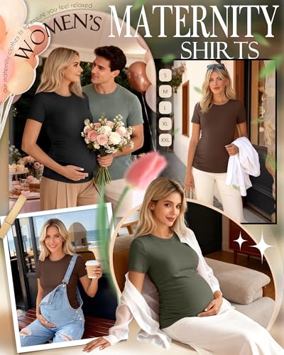 Ficerd 3 Pack Women's Short Sleeve Maternity Shirts - color: Black, Coffee, Light Army Green, size: Medium