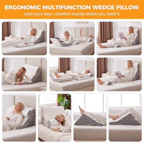 Ruqmuis Wedge Pillow Set for After Surgery, Bed Wedge Pillow, White - color: White/Grey, size: 3pcs