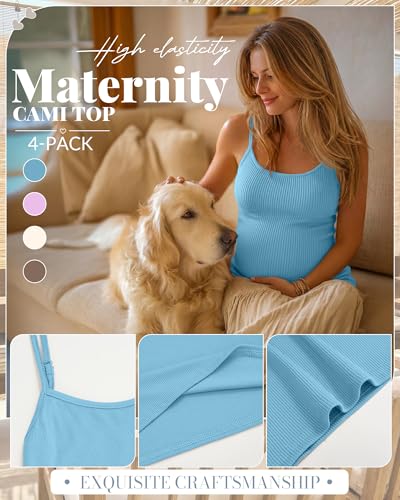 4 Pack Maternity Tank Tops - color: Blue, Purple, Cream, Brown, size: XX-Large