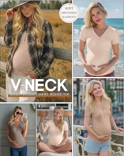 3 Pack Women's Maternity Shirts - color: Cream, Khaki, Light Coffee, size: XX-Large