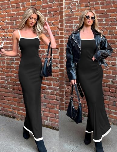 ZESICA Women's 2026 Summer Spaghetti Straps Square Neck Beach Maxi Dress - color: Black, size: Small