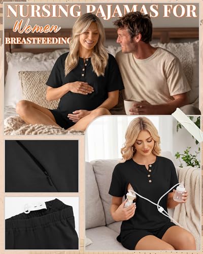 Maternity Nursing Pajama Set - color: Black, size: XX-Large