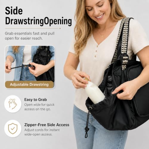 Everyday Bag Tote for Women, Spacious Diaper Bag with 16 Pockets, Durable Travel Bag, Sleek Work Shoulder Bag - color: Solid Black
