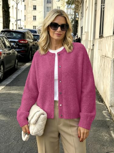 LILLUSORY Womens Crew Neck Button Down Cardigan Sweater - color: Hot Pink, size: X-Large