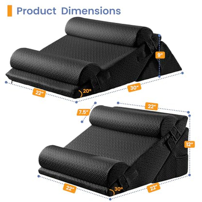 Sasttie Adjustable Wedge Pillow Set for After Surgery, Black - color: Black, size: Adjustable 9&12 Inch + 2 Head Pillows