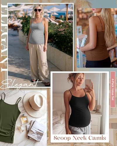 4 Pack Maternity Tank Tops - color: Army Green, Coffee, Light Gray, Black, size: Medium