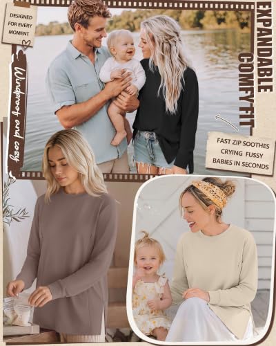 Ficerd 3 Pack Womens Nursing Tops for Breastfeeding - color: Coffee, Apricot, Black, size: Large