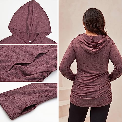 DEBELLY Maternity Sweatshirt Zip Up Hoodie Pockets Pregnancy Postpartum - color: Burgundy, size: Large