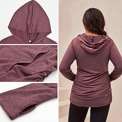 DEBELLY Maternity Sweatshirt Zip Up Hoodie Pockets Pregnancy Postpartum - color: Burgundy, size: Large