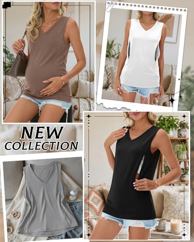 4 Pack Womens Nursing Tank Tops - color: Black, Light Gray, White, Coffee, size: XX-Large