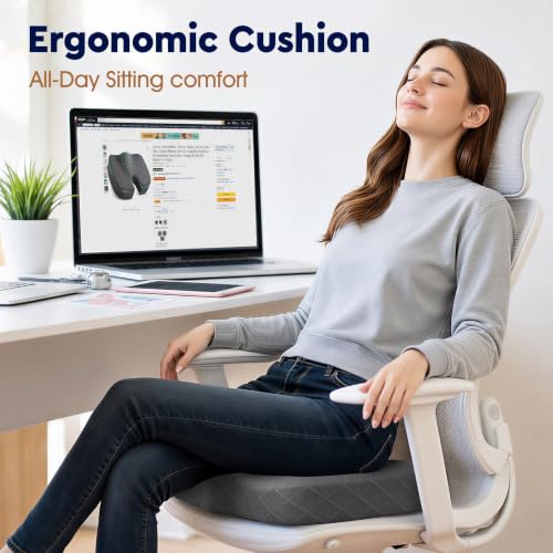 TushGuard Seat Cushion, Memory Foam Office Chair Cushion - Grey, Large - color: Grey, size: Large