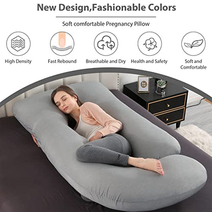 BATTOP Pregnancy Pillows for Sleeping- U Shaped Full Body Maternity Pillow, Pregnancy Pillow for Side Sleepers with Removable Cooling Cover, Supports Back, Hips, Belly & Legs (Cooling Grey) - color: Cooling Grey
