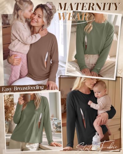 Riyiper 3 Pack Women's Nursing Shirts with Hidden Zippers - color: Army Green, Light Coffee, Black, size: X-Large