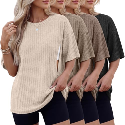 Huukeay 4 Pack Women's Nursing Shirts - color: Cream, Khaki, Light Coffee, Black, size: X-Large